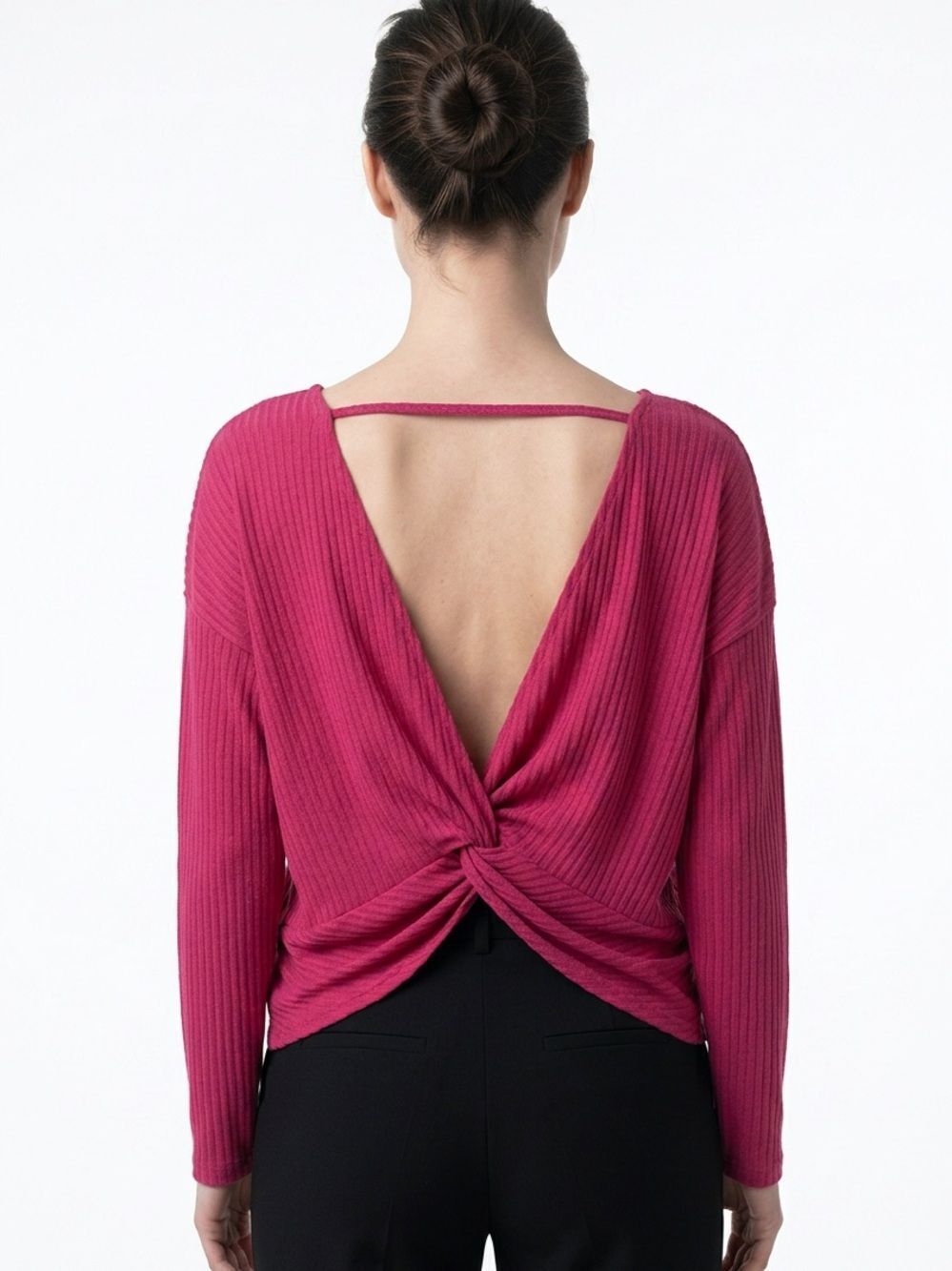 ENTRO | NEW Maroon Ribbed Backless Twist Lightweight Sweater Top Women’s Size M